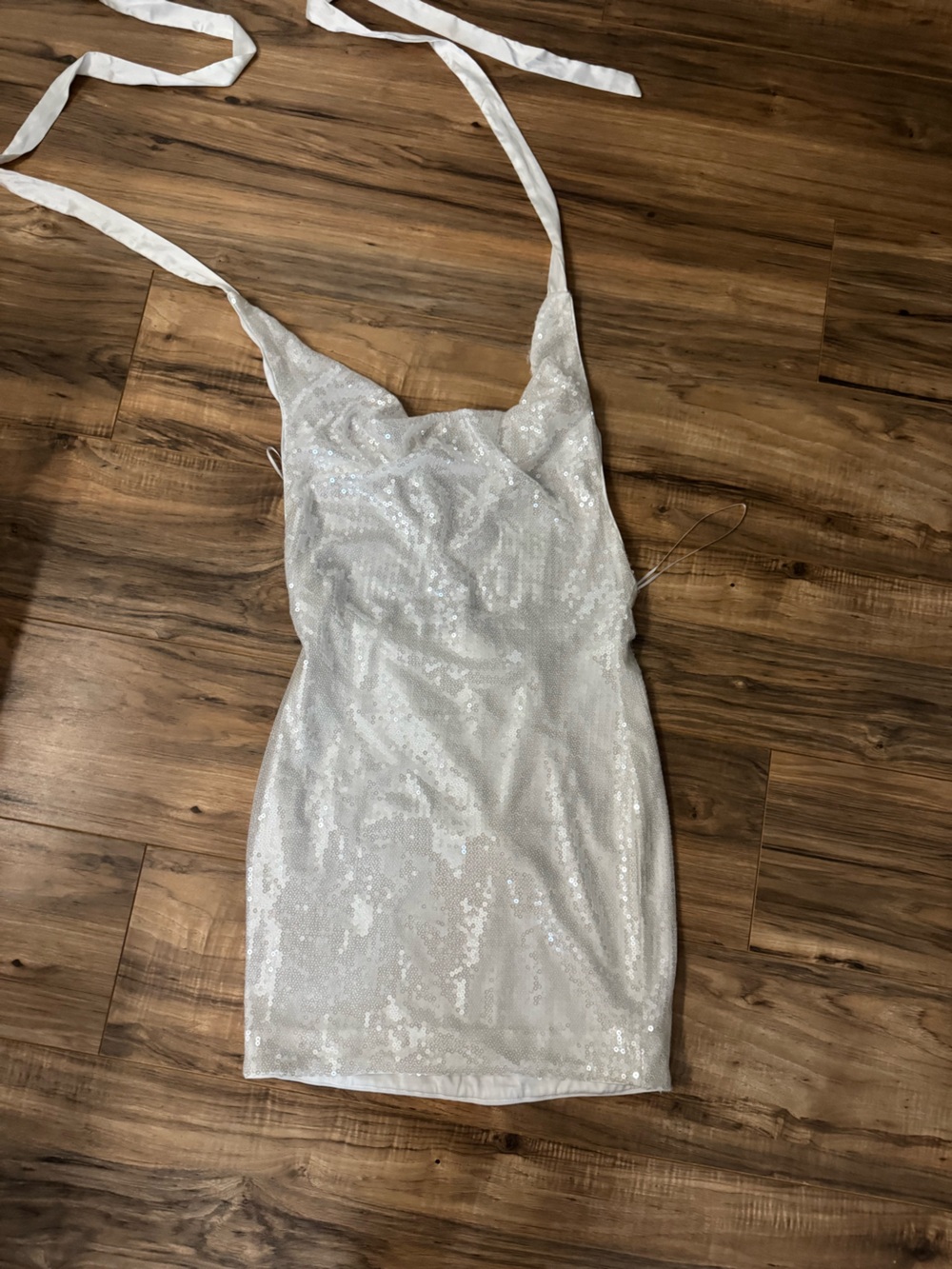 AKIRA White Sequin Halter Mini Dress